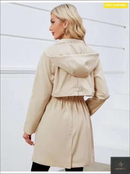 Lightweight Waterproof Trench Coat Rain Jacket Packable Windbreaker Chic Classic - Picture 4 of 7